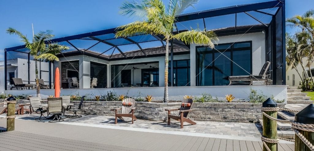 patio outside with palm tree