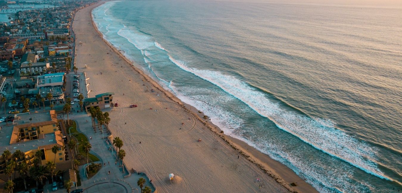 Pacific beach and the surrounding Mission bay in San Diego California